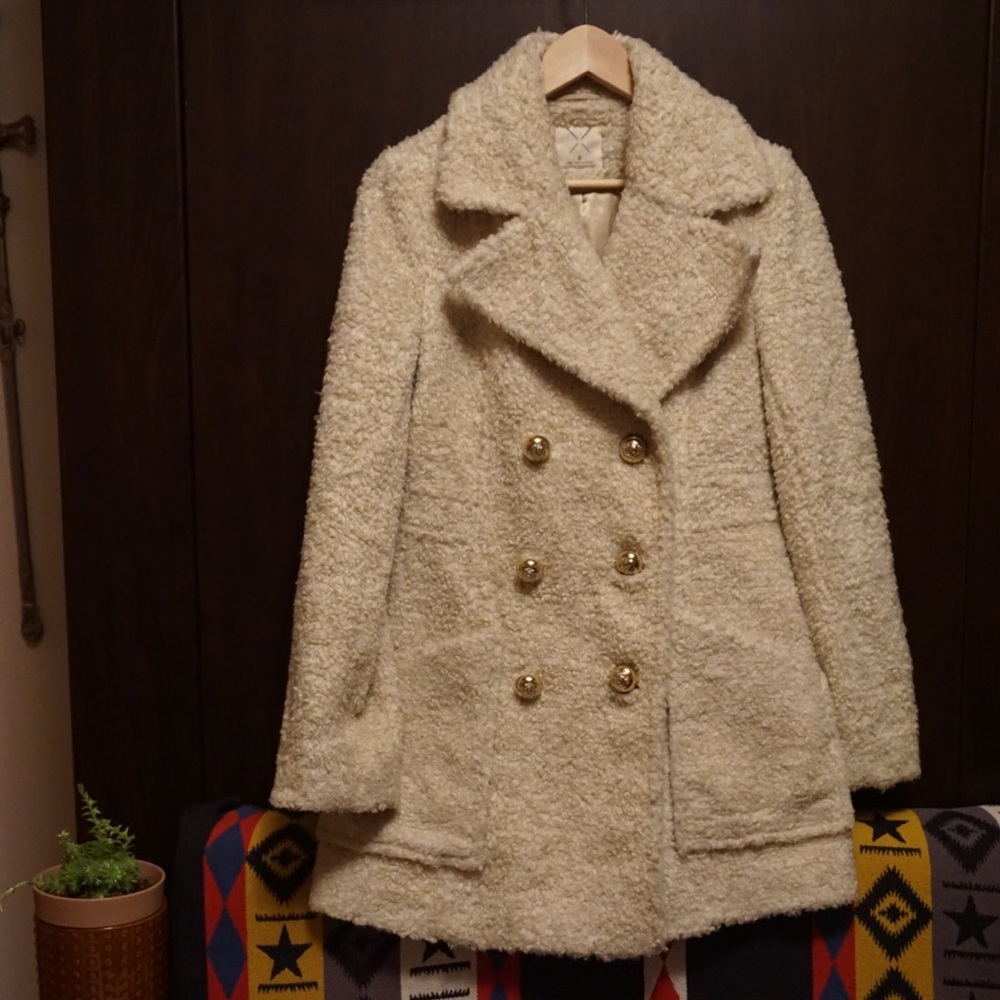 White Faux Shearling Pea Coat